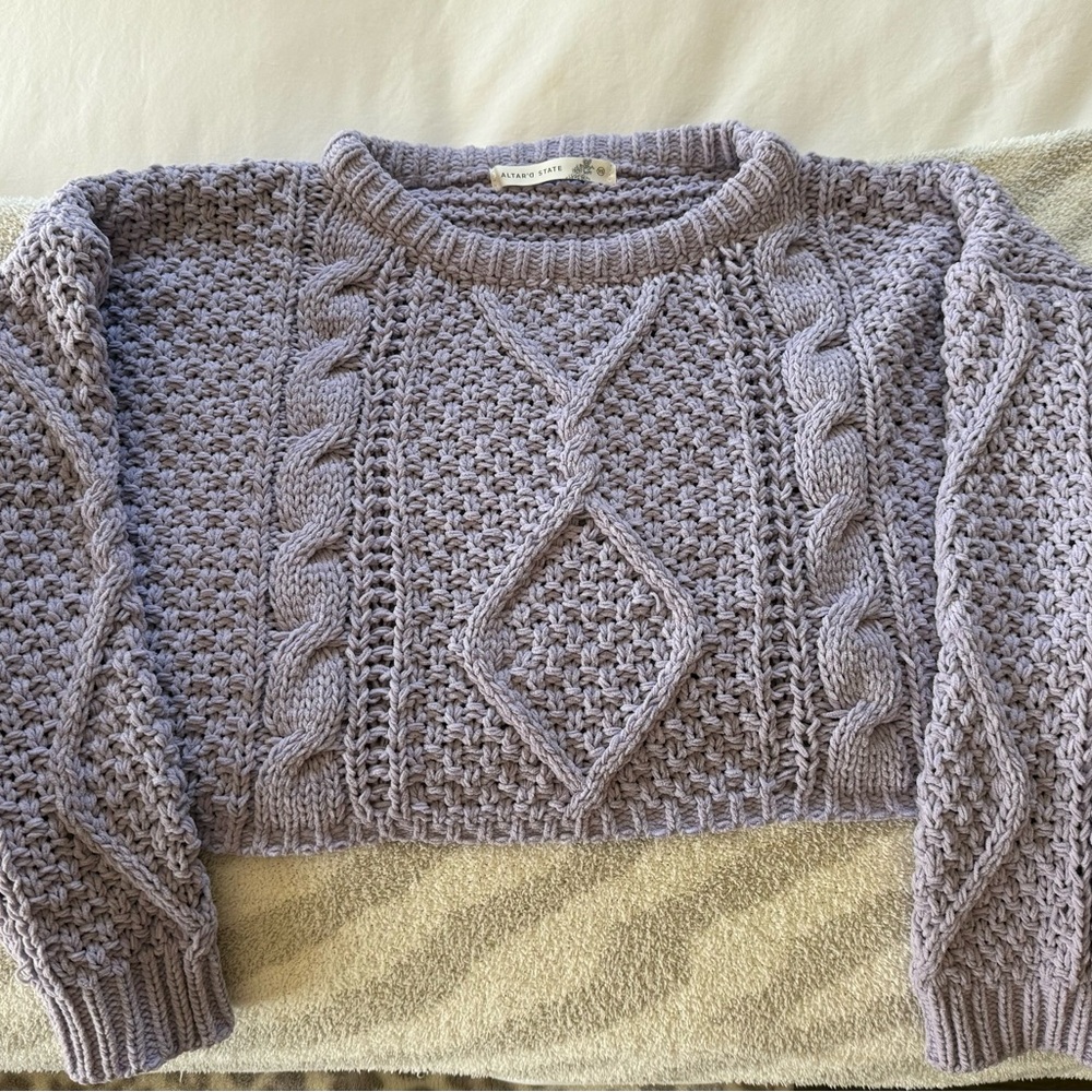 Altar'd State Lilac Cable Knit Sweater